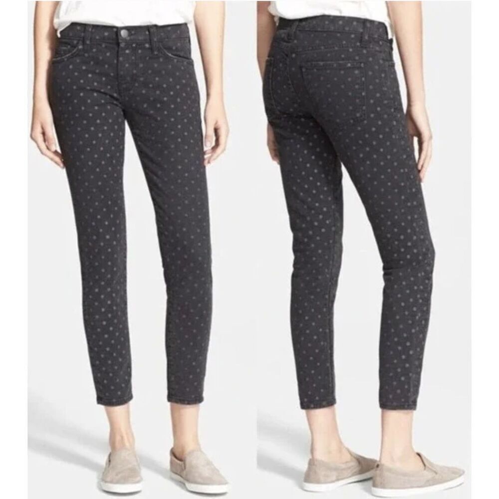 Current/Elliott The Stiletto Jean Womens Size 26 Black Polka Dot Revival‎